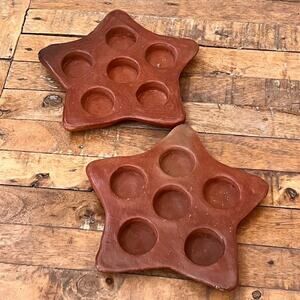 Star Shaped Terracotta Trays with Circular Insets Set of 2 Handmade In Guatemala